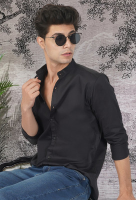BASE 41 Men Solid Casual Black Shirt