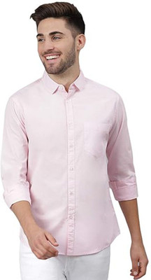 Wristy Men Solid Casual Pink Shirt