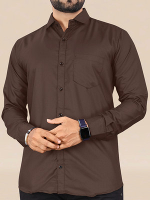 NIVICK Men Solid Formal Brown Shirt