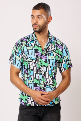 Jostory Men Printed Casual Blue Shirt