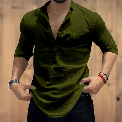 COMBRAIDED Men Self Design Casual Green Shirt