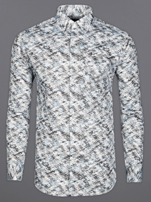 HOC Men Printed Casual White, Grey, Light Blue Shirt
