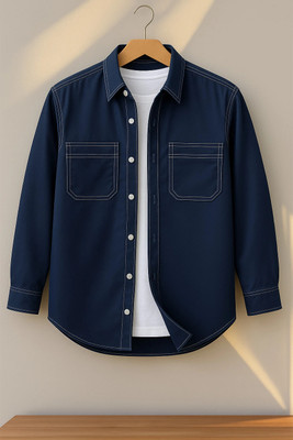 FOXEY Men Solid Casual Blue Shirt