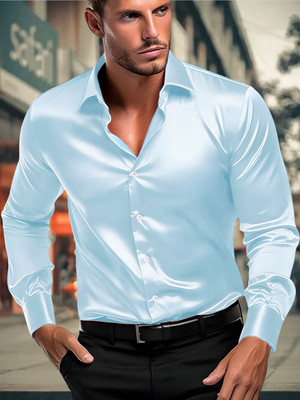 SOLSTICE Men Self Design Formal Light Blue Shirt