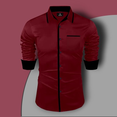 SOLSTICE Men Solid Casual Maroon Shirt