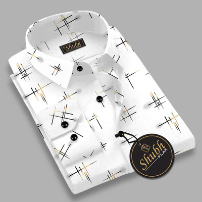 SHUBHFLAX Men Striped Formal White Shirt