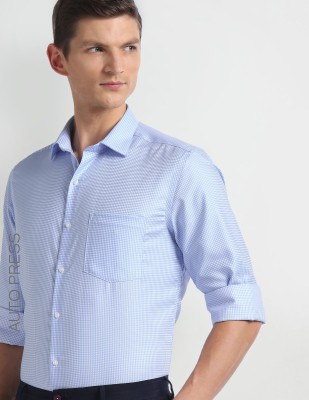 ARROW Men Checkered Formal White, Light Blue Shirt