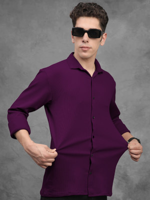 SOLSTICE Men Self Design Casual Purple Shirt
