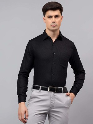 Apektra Men Self Design Casual Black Shirt