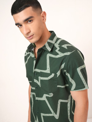 HIGHLANDER Men Printed Casual Green Shirt