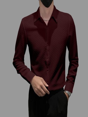 KHANJAN FASHION Men Self Design, Checkered Casual Maroon Shirt