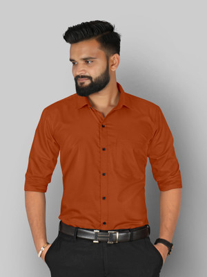 Arthz Fashion Men Self Design Casual Orange Shirt