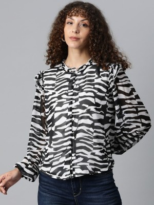 PLUSS Women Printed Casual Black Shirt