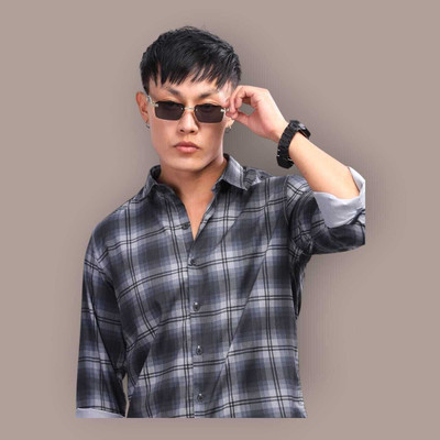 Shiv Fashion Trend Men Checkered Casual Black Shirt