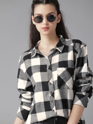 Roadster Women Checkered Casual Black Shirt