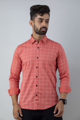 Vcom Men Checkered Casual Pink Shirt