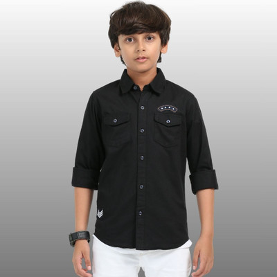 ROCKET SCIENCE Boys Solid Casual Black Shirt