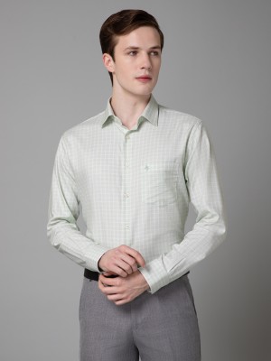 CANTABIL Men Self Design Formal White, Light Green Shirt