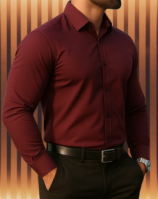 NRFSHION Men Solid Formal Maroon Shirt