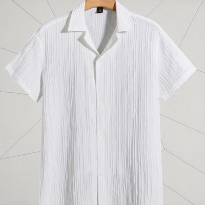 A DEEMOON TREND Men Self Design Casual White Shirt