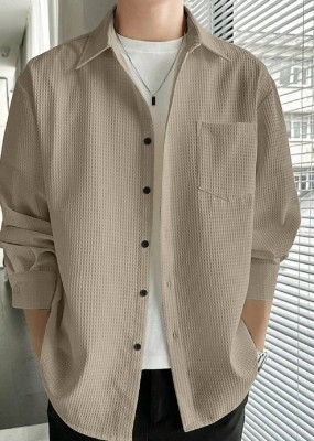 MOXTE Men Self Design Casual Yellow, Brown, Cream Shirt