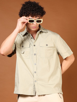 V-MART Men Solid Casual Green Shirt