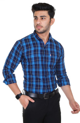 Arthz Fab Trend Men Checkered Casual Dark Blue, Light Blue Shirt
