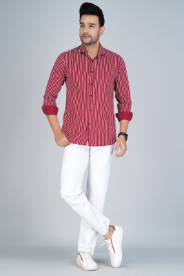 JTB Men Striped Casual Maroon Shirt