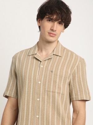 THE BEAR HOUSE Men Striped Casual Beige Shirt