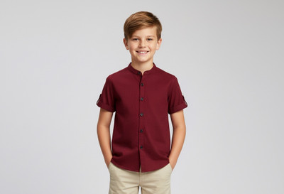 Zarila Boys Solid Casual Maroon Shirt