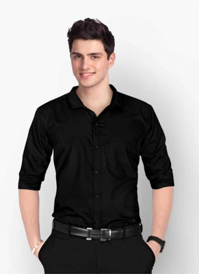 James & Warne Men Solid Casual Black Shirt