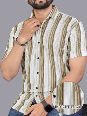 MUMIN Men Printed Casual Yellow Shirt