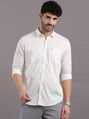 AK SEQUENCE Men Solid Casual Cream Shirt