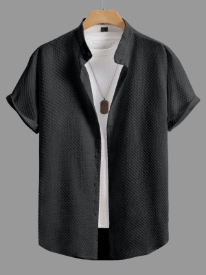 KHANJAN FASHION Men Self Design, Checkered Casual Black Shirt