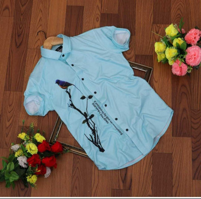 COOL BOY Men Printed Casual Blue Shirt