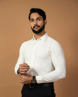 Neviq Men Solid Formal White Shirt