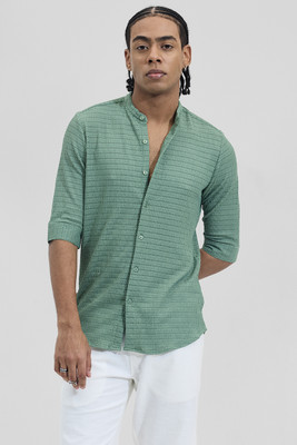 Snitch Men Self Design Casual Green Shirt