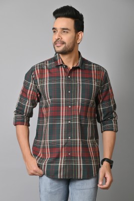 JAGURO Men Checkered Casual Grey Shirt