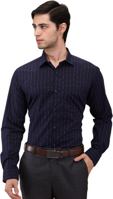 PARK AVENUE Men Striped Formal Blue Shirt