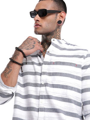 WROGN Men Striped Casual Grey Shirt