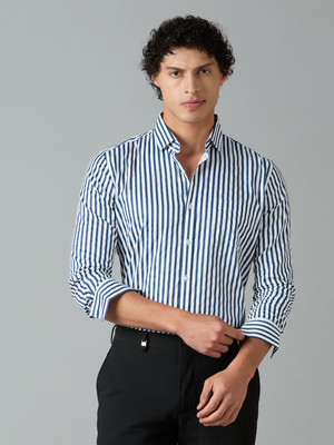 Mark & Albert Men Striped Formal Blue Shirt