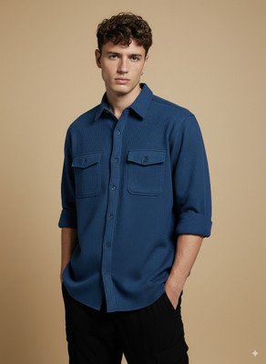 greet fashion Men Solid Casual Dark Blue Shirt