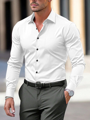 HouseOfCommon Men Solid Casual White Shirt