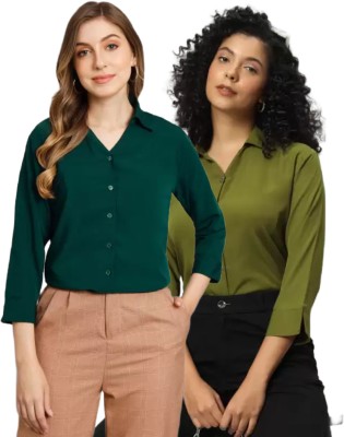 FUNDAY FASHION Women Solid Casual Dark Green, Green Shirt(Pack of 2)