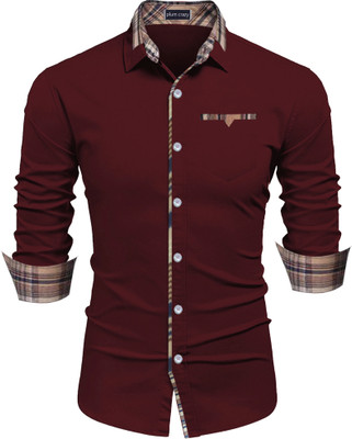 Plum Crazy Men Solid Casual Maroon Shirt