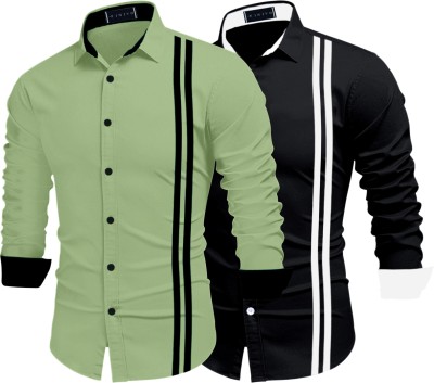 FINIVO FASHION Men Solid Casual Light Green, Black Shirt(Pack of 2)