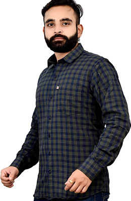 Marc Laurent Men Checkered Casual Green Shirt