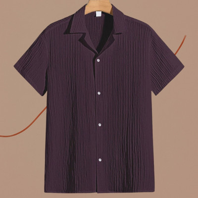 A DEEMOON Men Self Design Formal Purple Shirt