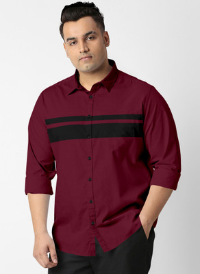 js studio Men Striped Casual Maroon Shirt