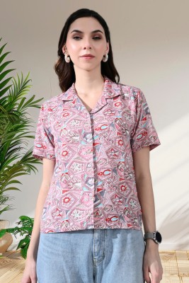 FUBACK Women Printed Casual Pink Shirt